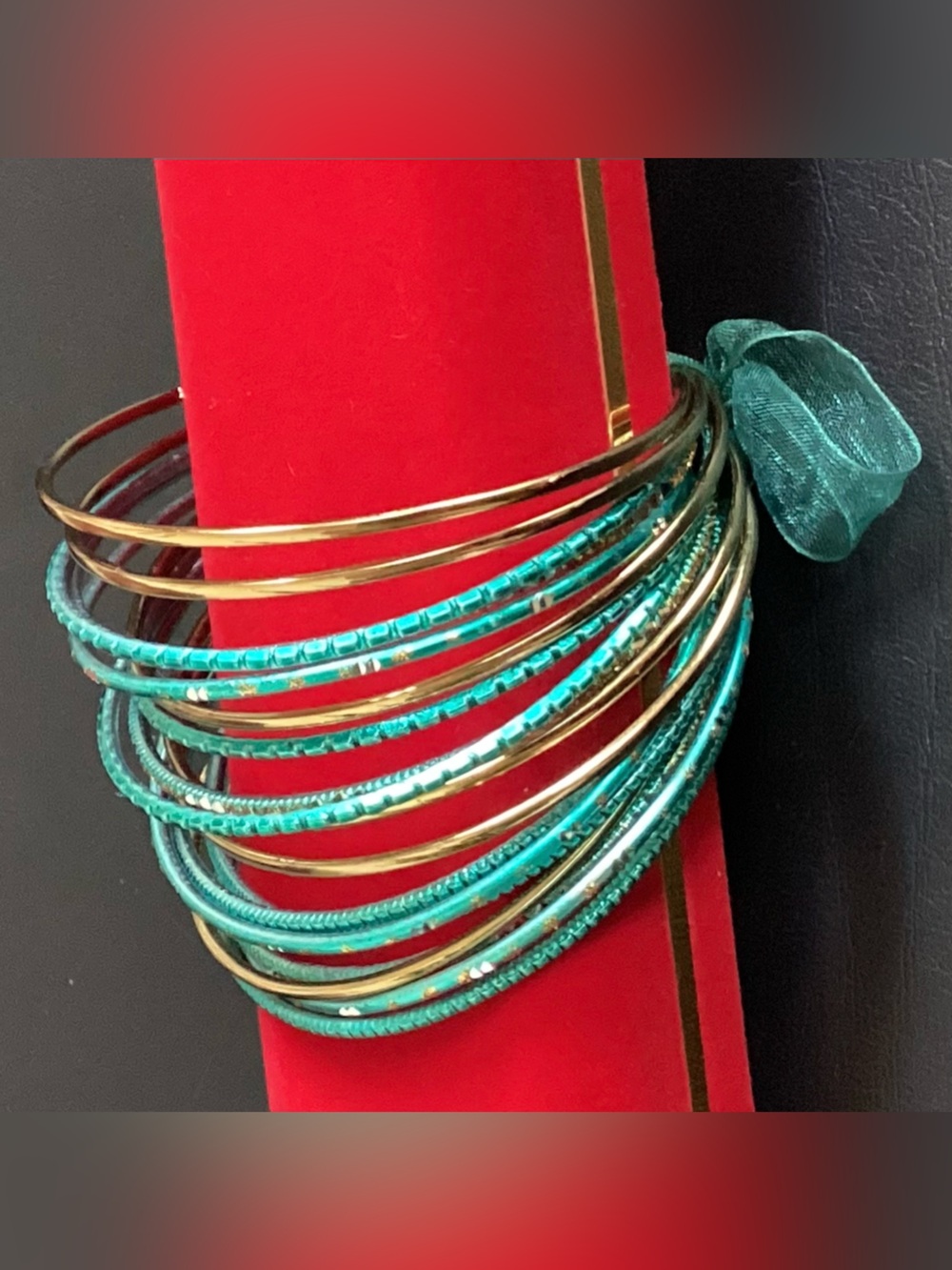 18 Turquoise and Gold Multi-Bangle Bracelet Set